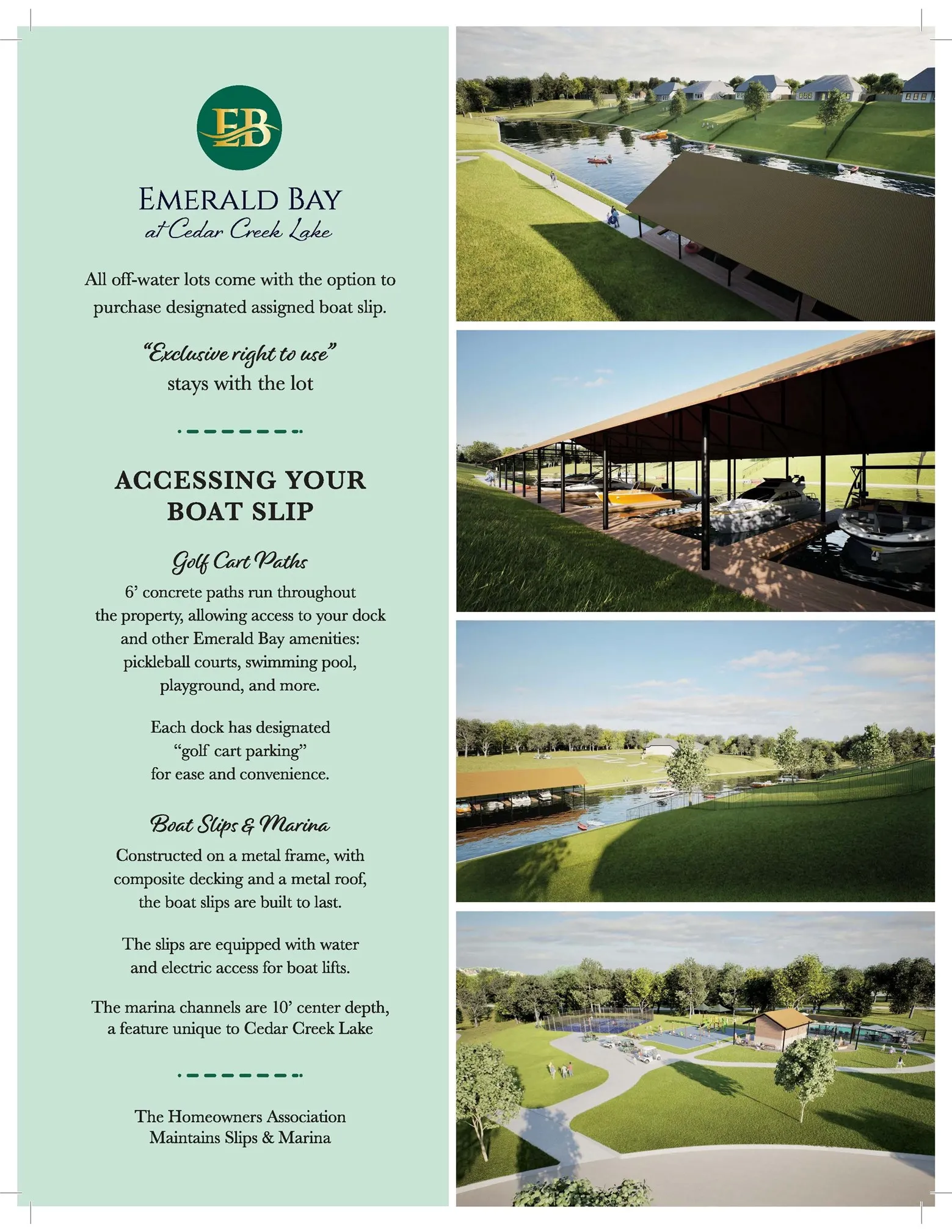 Shared marina details for interior lots