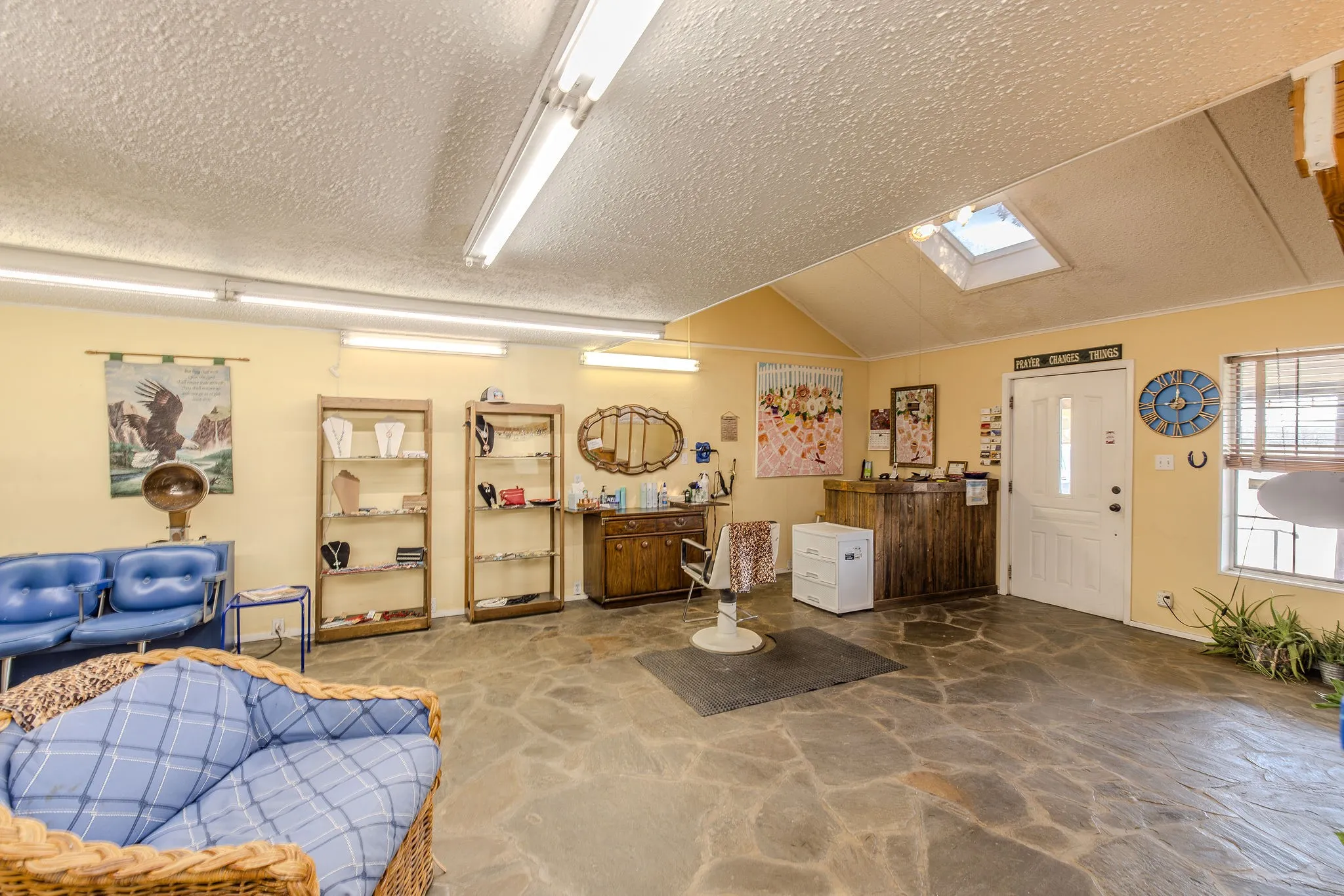 View from inside the shop looking towards the entry door.