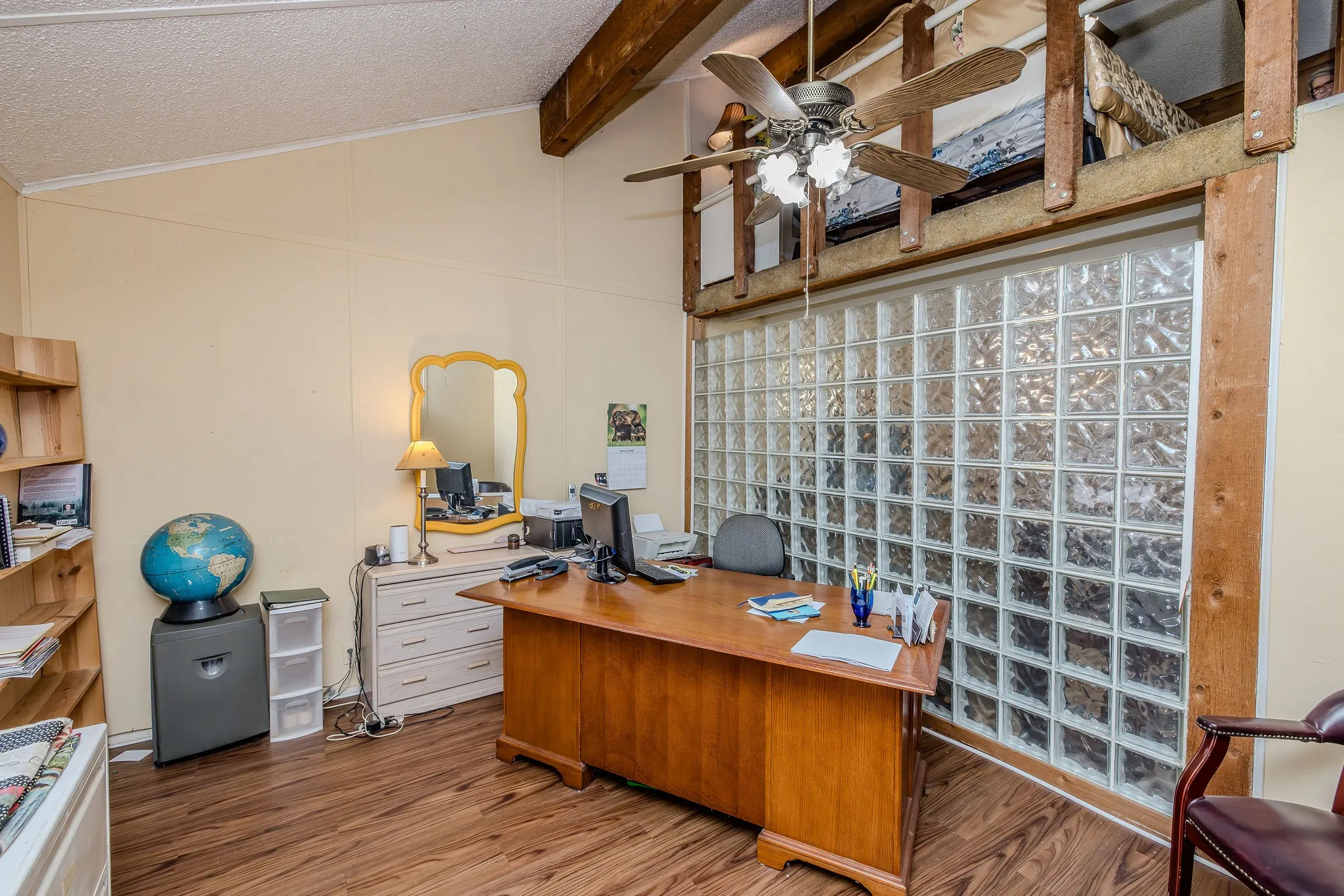 Widespan view of office - bedroom and upper loft bedroom.