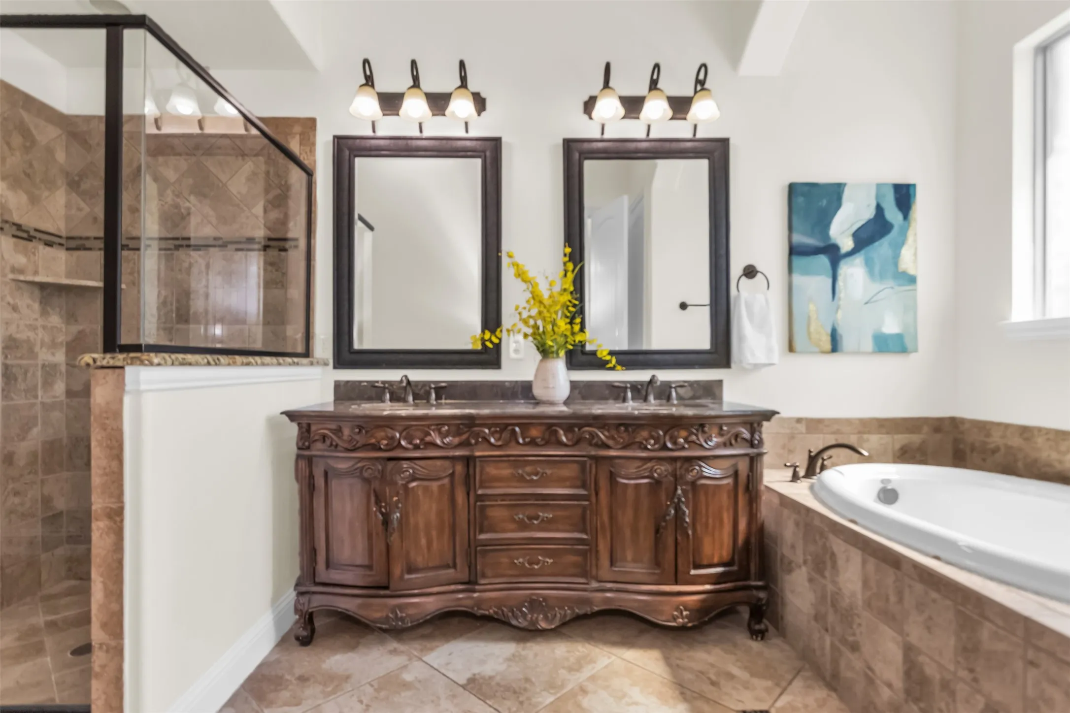 Large shower and seperate garden tub