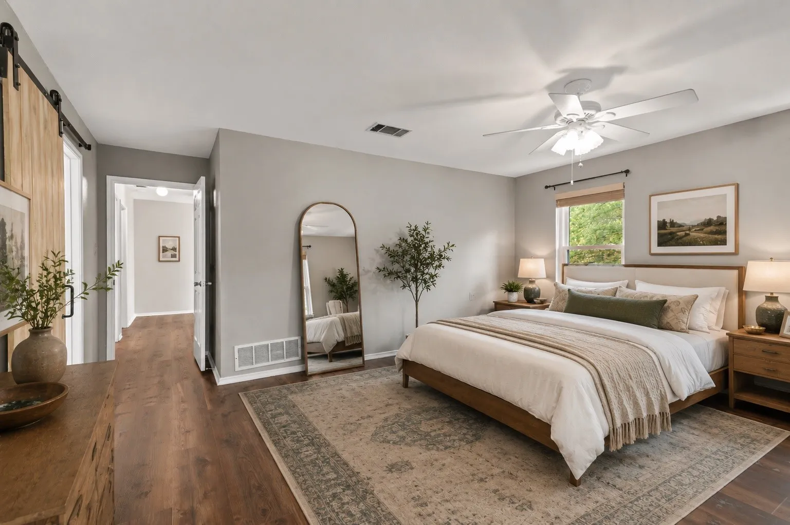 Virtually staged primary bedroom