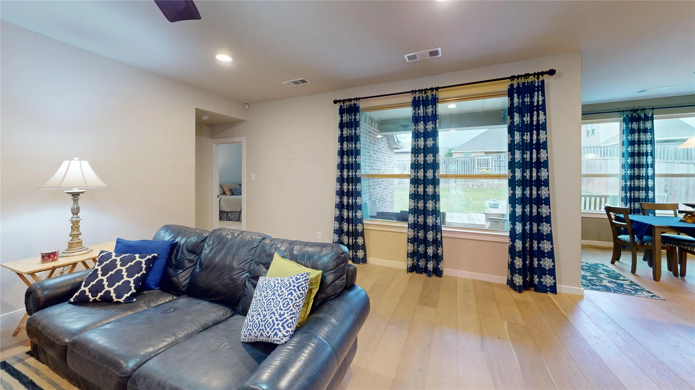 Hardwood-style flooring throughout the main living area