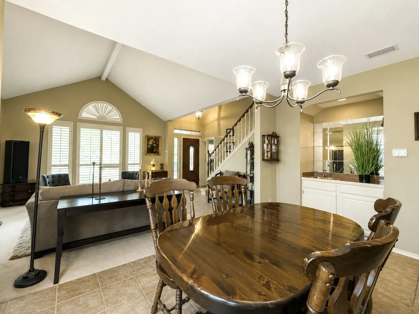Another view of the dining room, this one looking into the living room and to the foyer just beyond.
