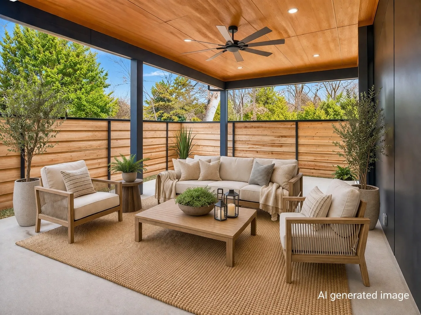 Sunroom / solarium featuring ceiling fan, a patio area, and outdoor lounge area
