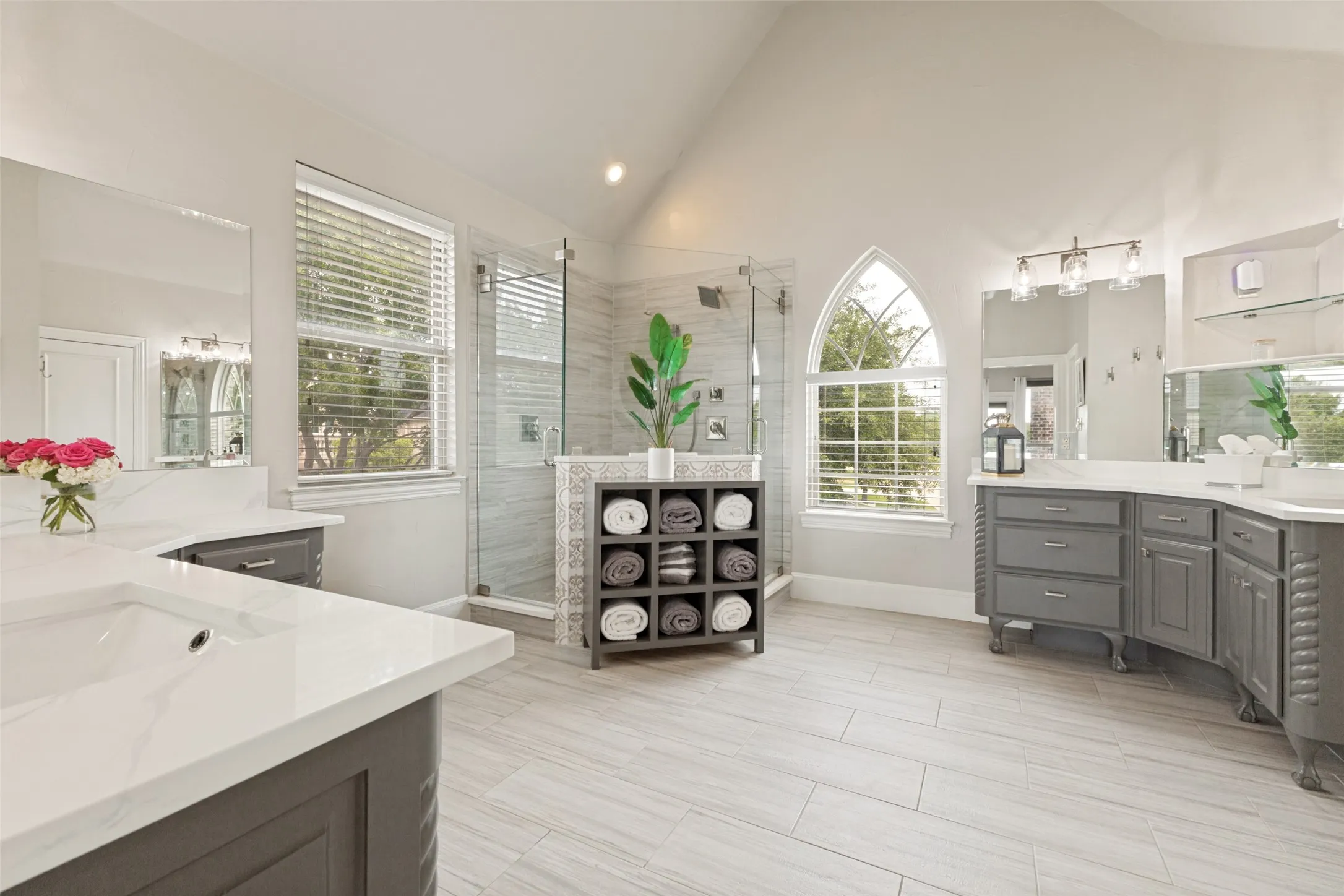 Large Primary Bath, with plumbing available under the flooring if buyer wanted to add a bathtub.