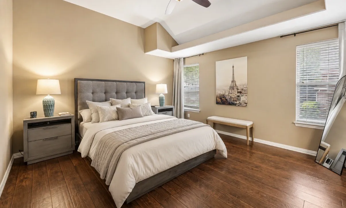Very spacious first floor primary bed - easy fits a king-sized bed and additional furniture