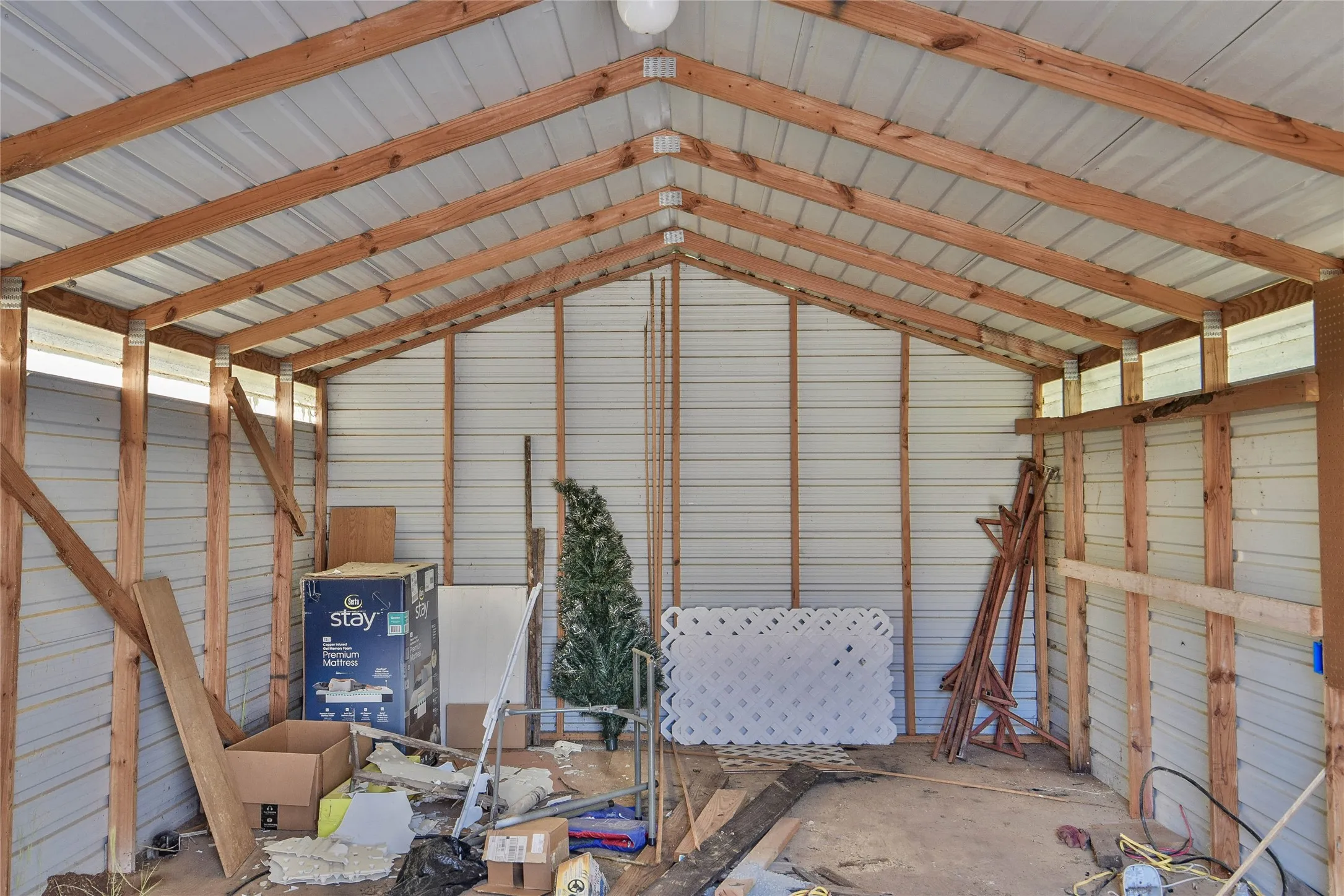 Inside view of the storage building - plenty of room for yard tools and Christmas decorations!