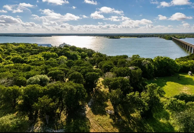 Expansive water body with a long bridge structure