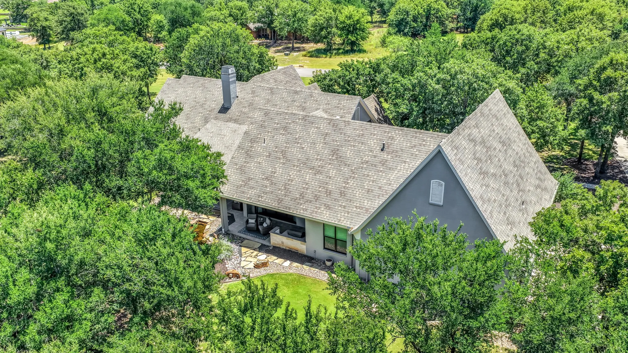 Rear overhead photo of the home.