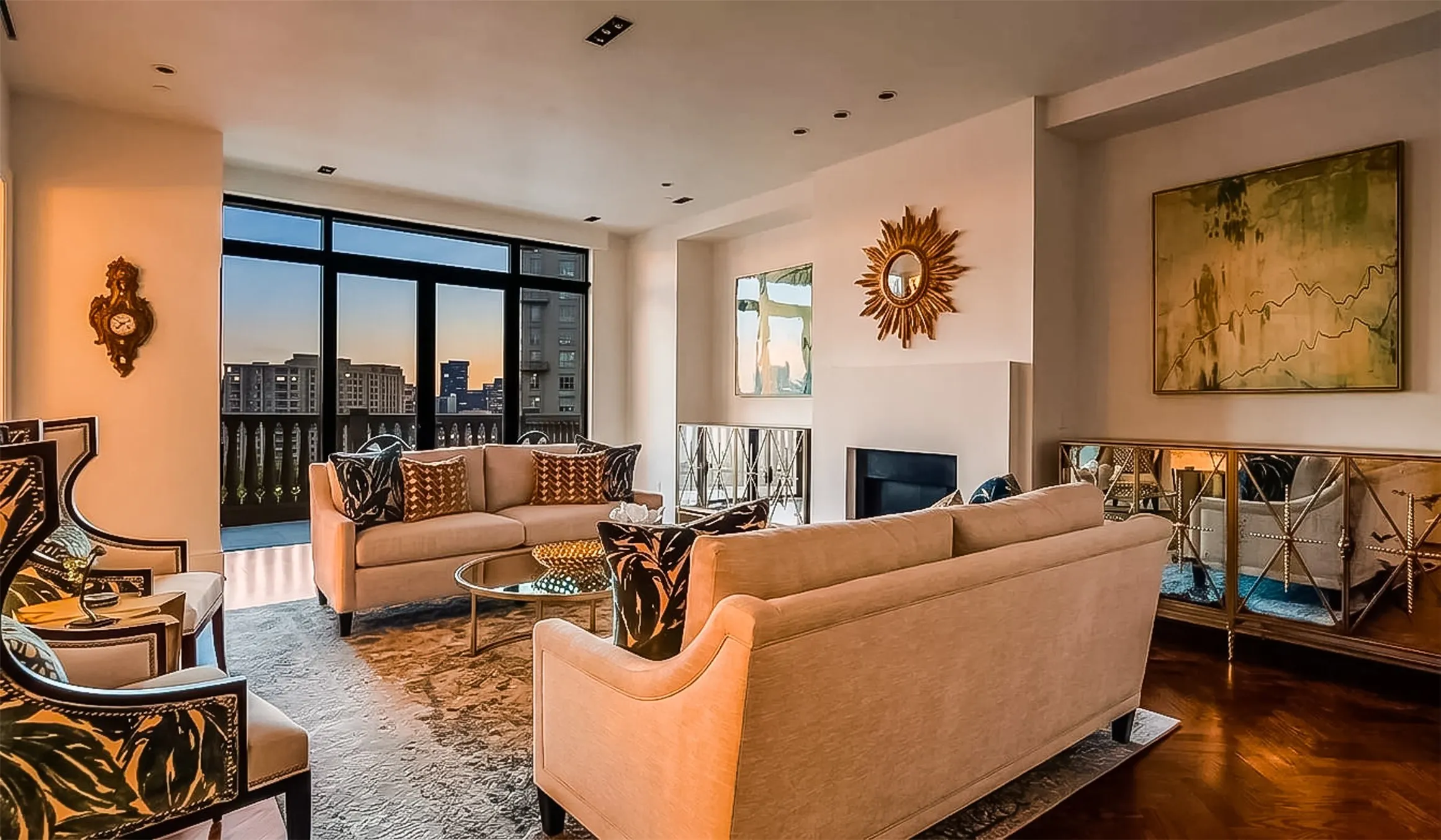 Exquisite Herringbone Floors, White Walls & Art Lighting!