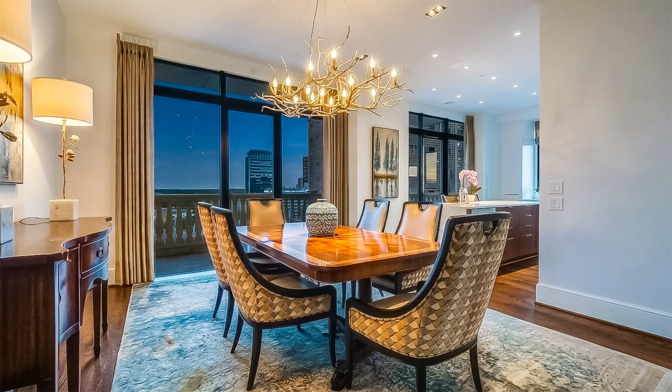 Lovely Dining Room  With John-Richard Chandelier & Balcony With North View.
