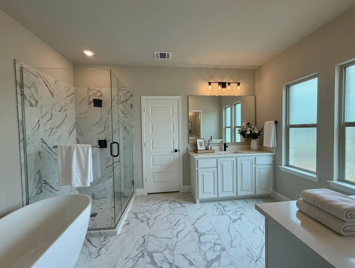 Spa-like master bathroom with 12x24 tile