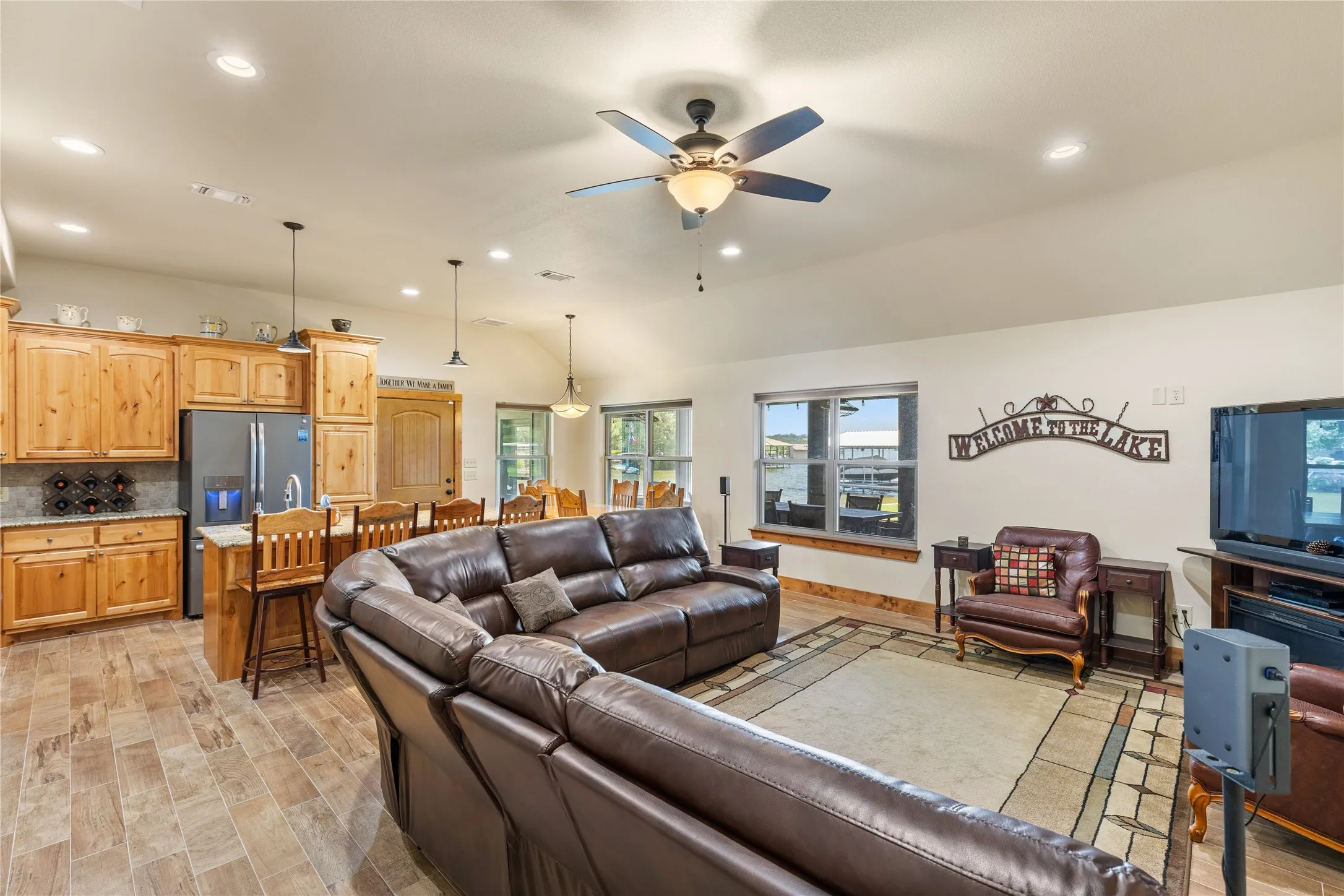 living room to the kitchen