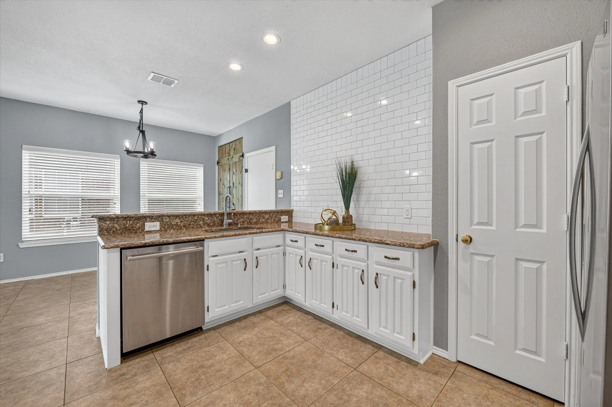 Kitchen cabinets have been recently painted