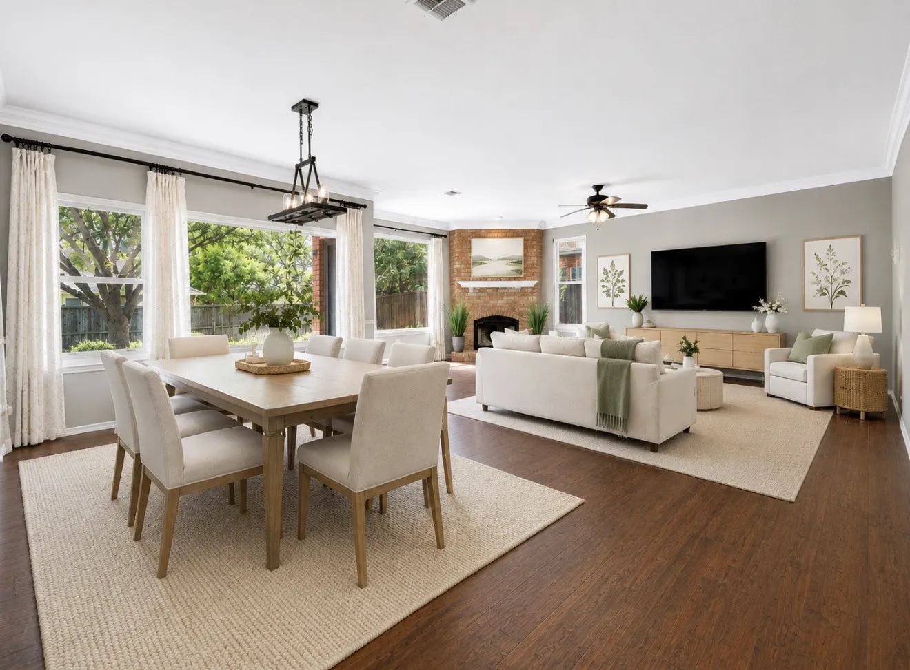 Virtually Staged Dining and Living Area