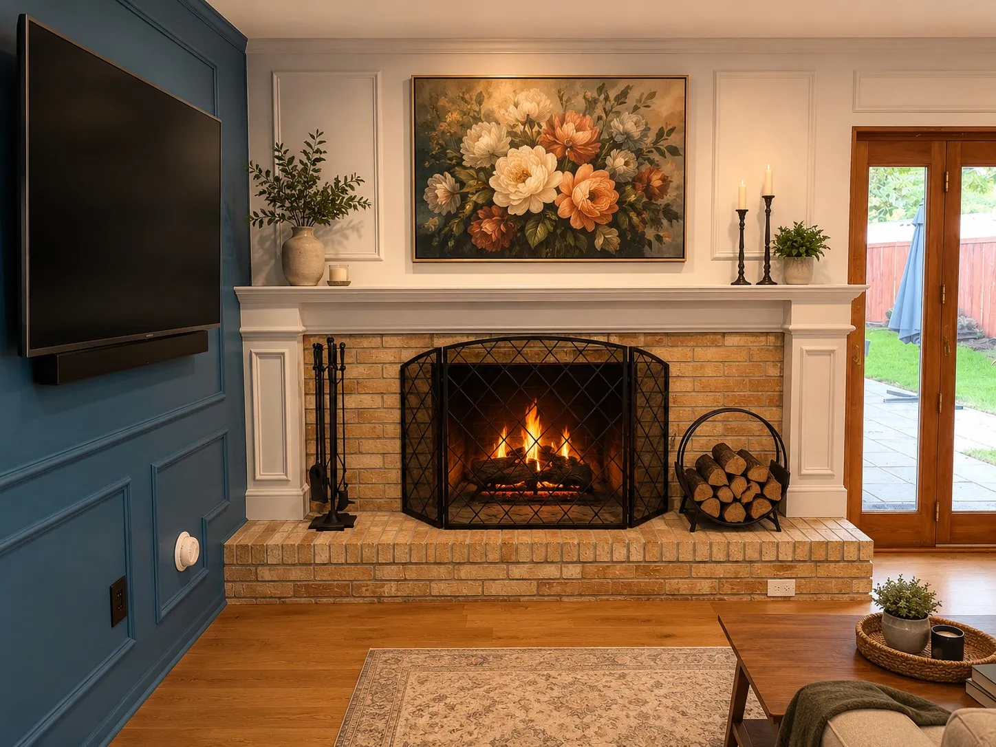 AI staged fireplace