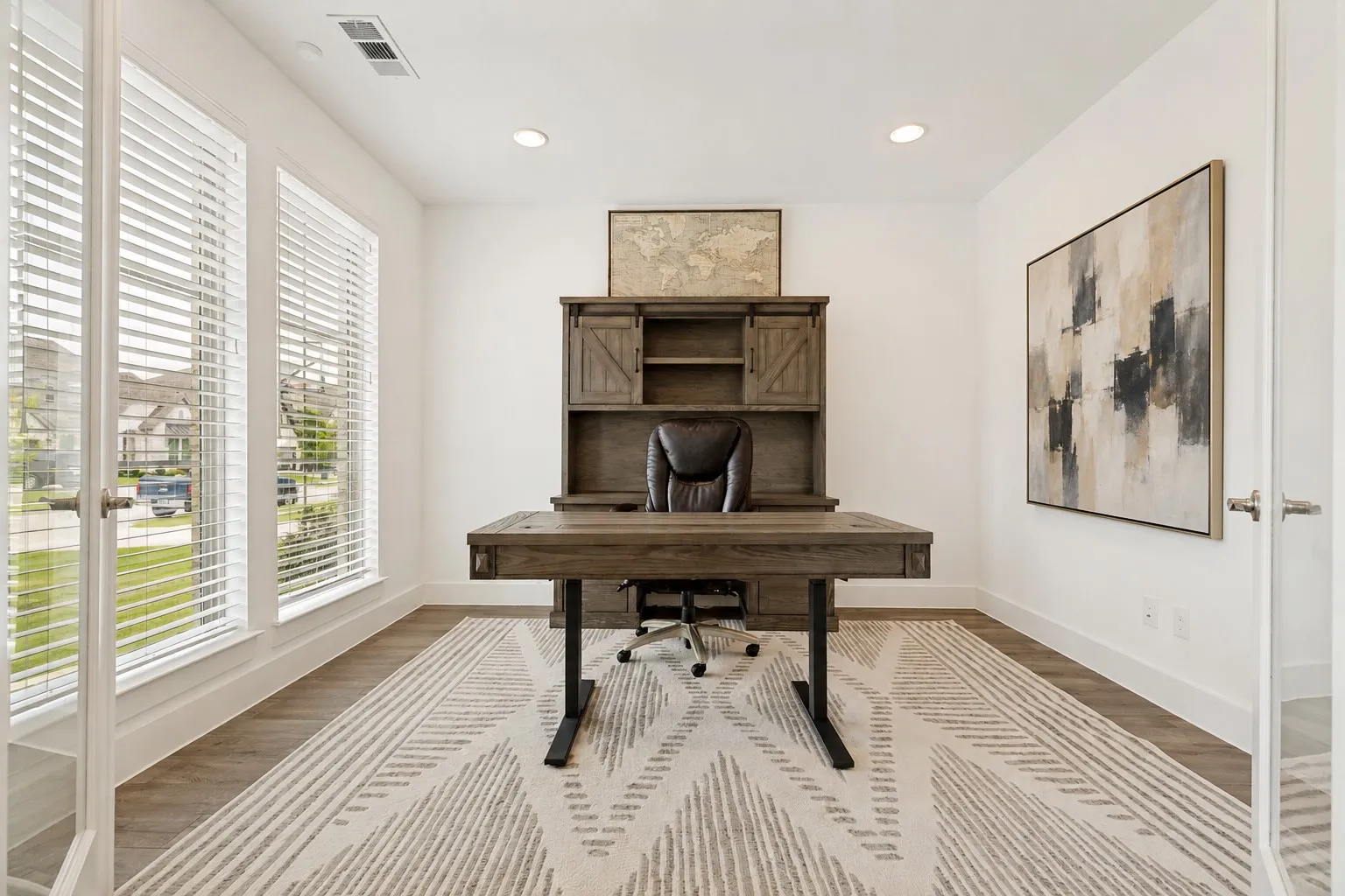 primary office with glass french doors