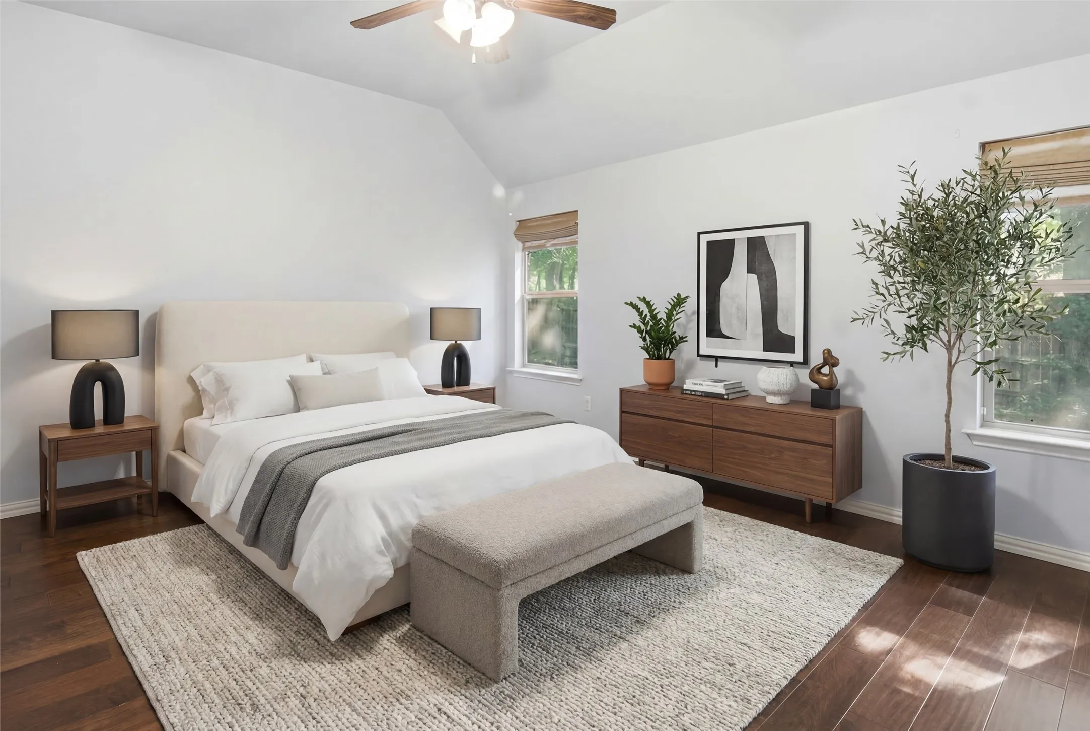 virtually staged primary bedroom, gorgeous!