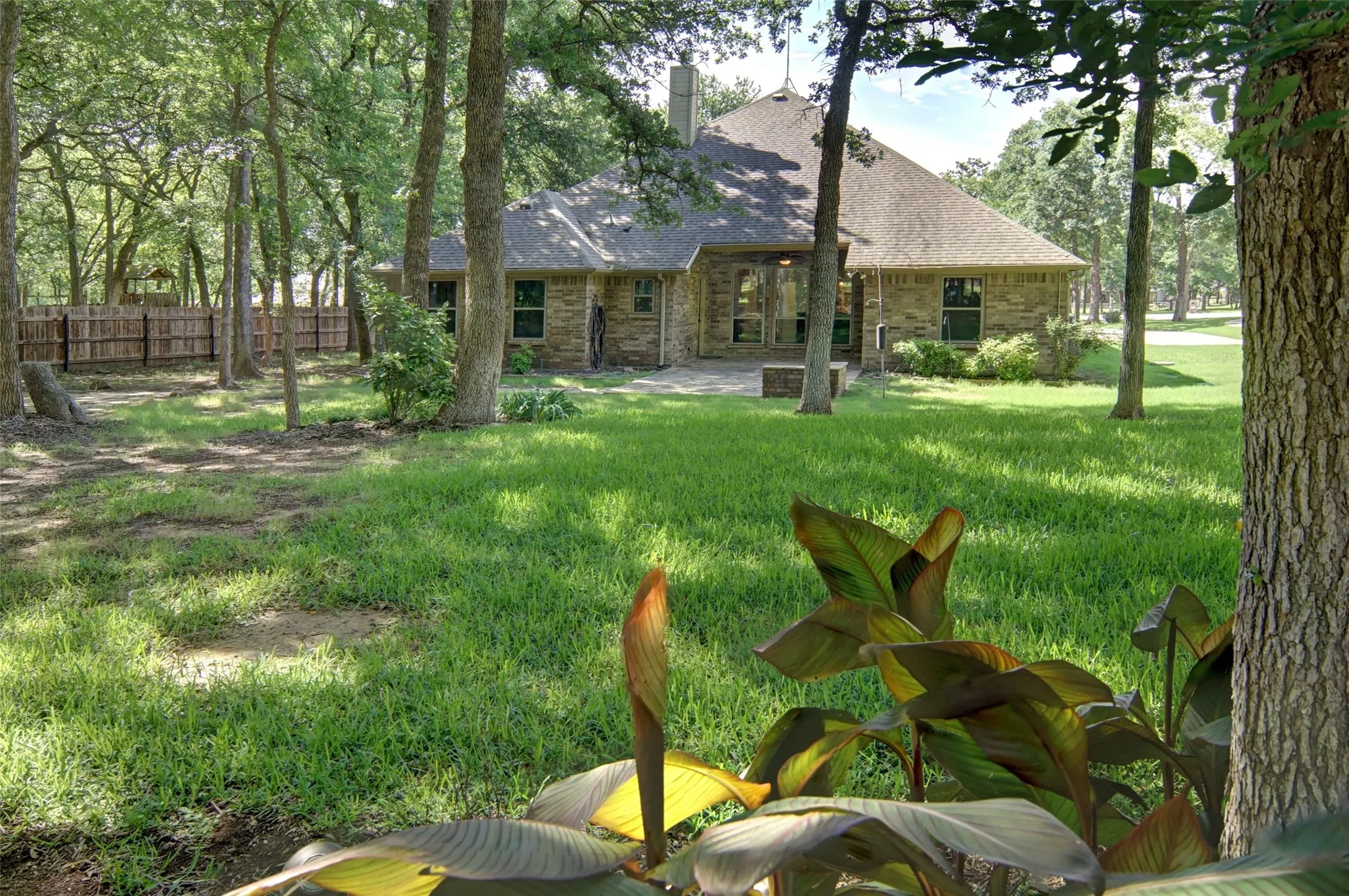 an abundance of trees, green grass, lush landscaping
