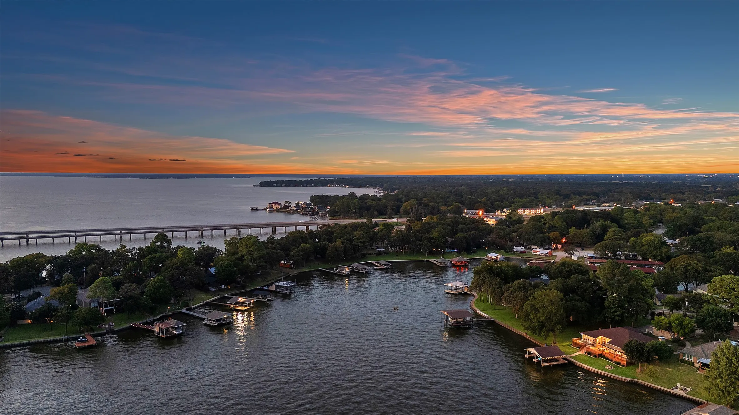 Aerial view at dusk