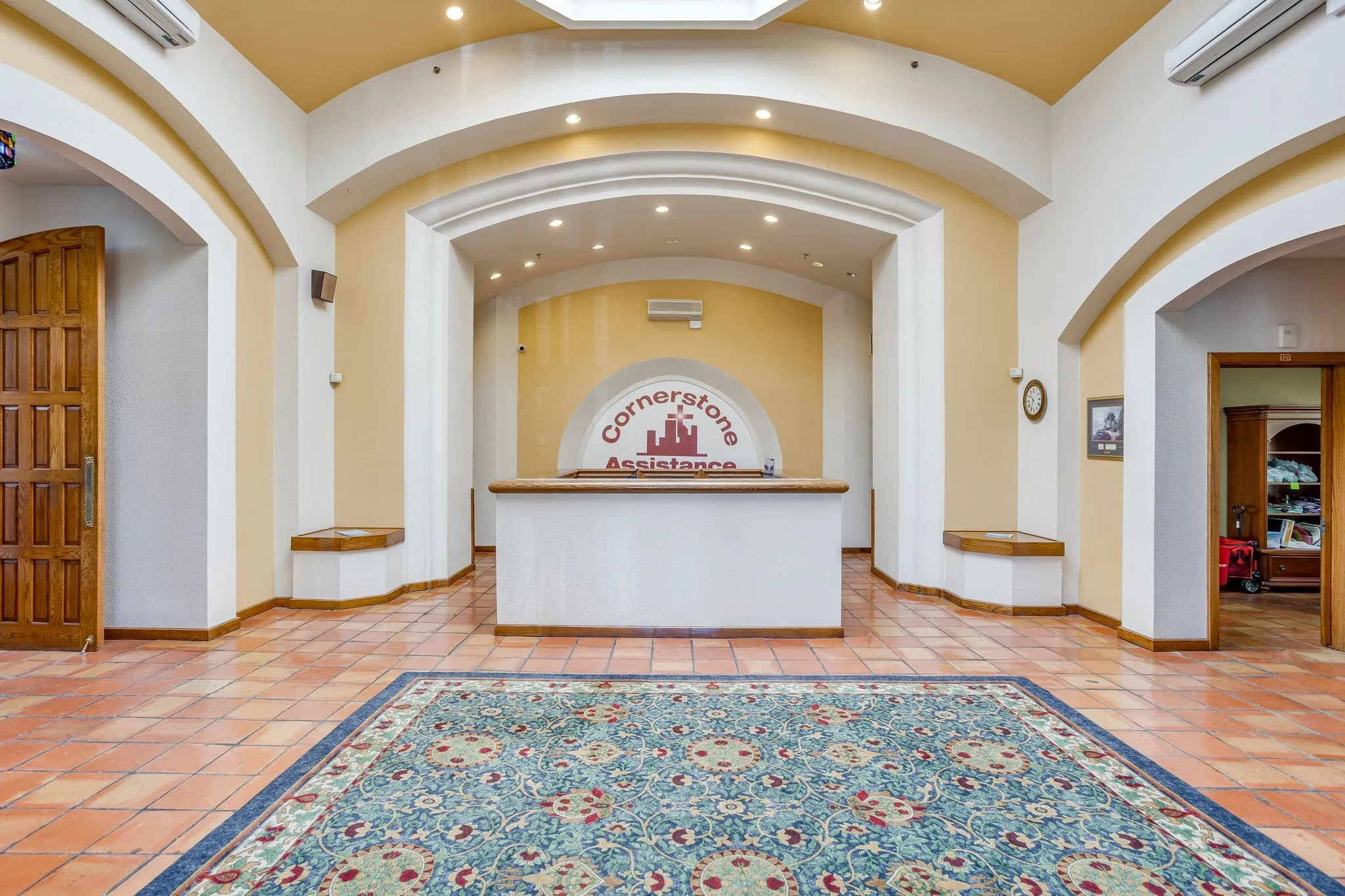 Reception area upon entering building. Lease space is just past reception desk to the right.