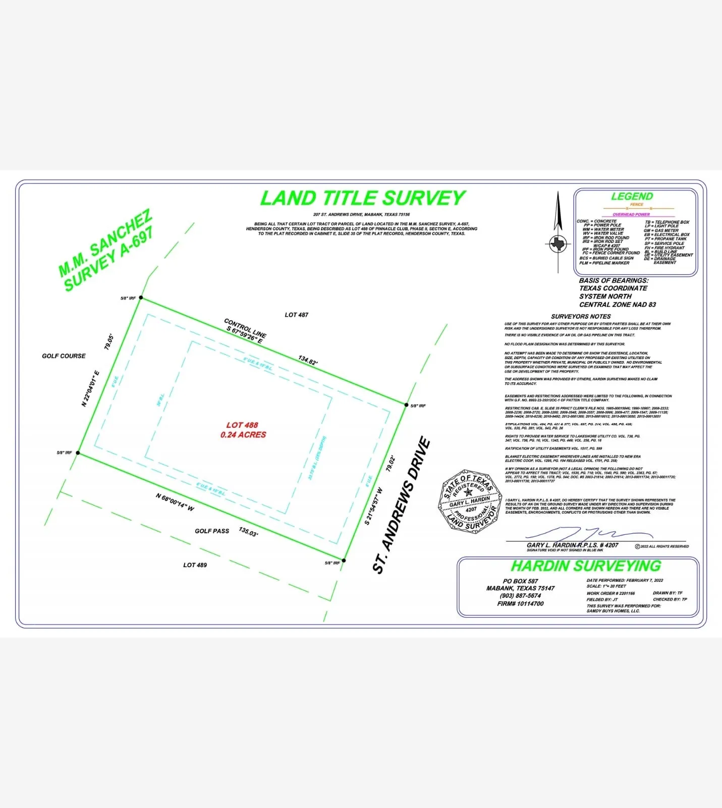 Land Title Survey. Detailing the property boundaries, dimensions, and relevant survey notes