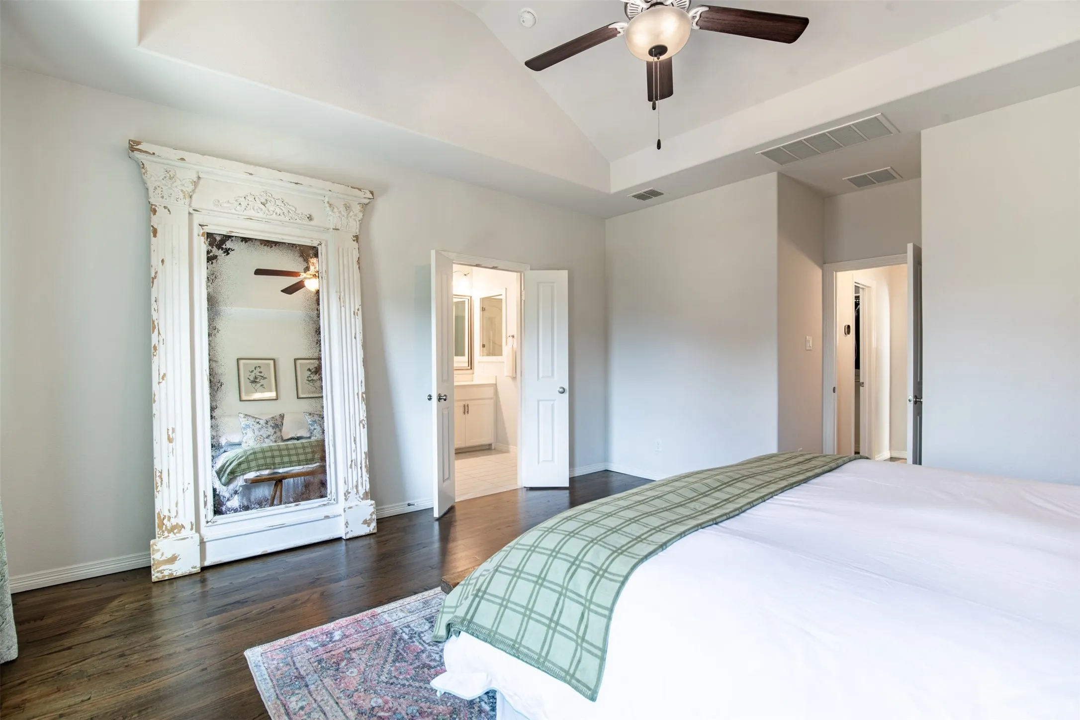 Master bedroom with vaulted ceilings