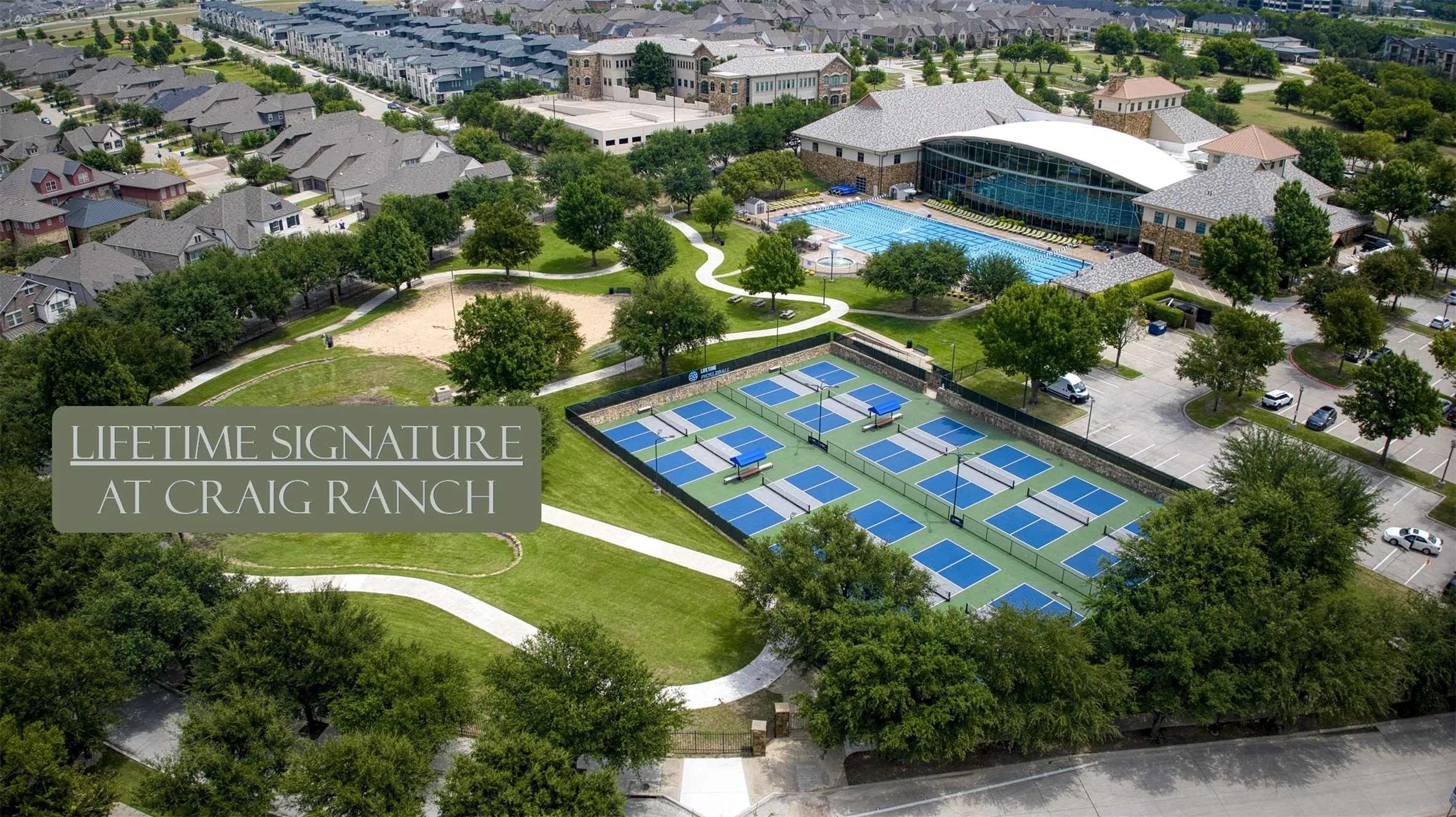 Lifetime Signature Gym. Heated pool, Pickle Ball Courts, Daycare. 1 min walk from the house!