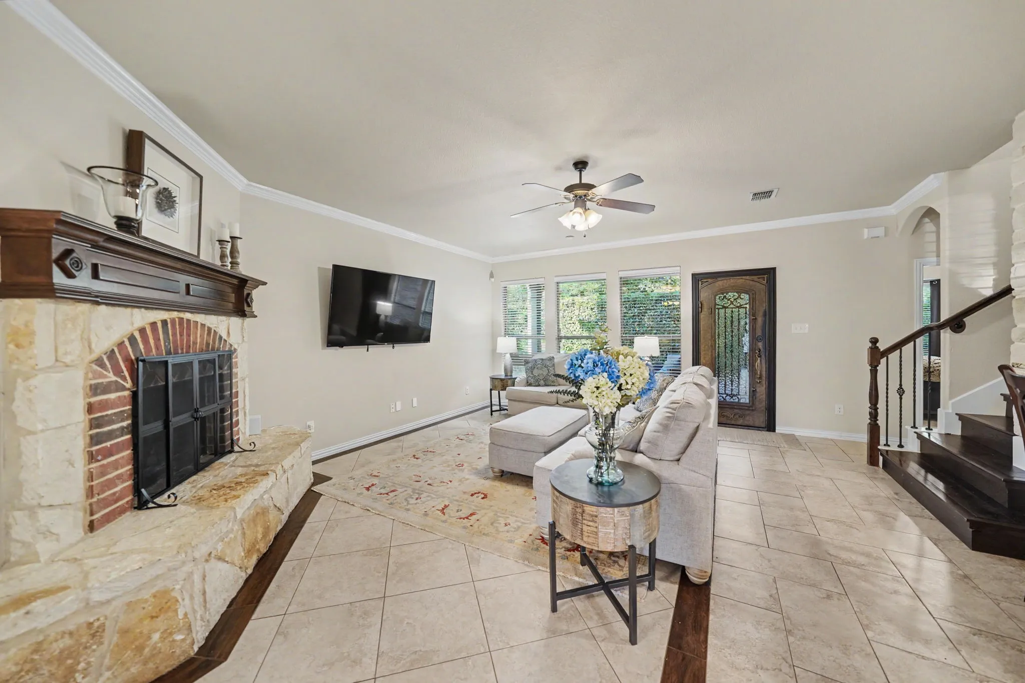 Wrought iron solid doors which is also screened is absolutely a statement piece