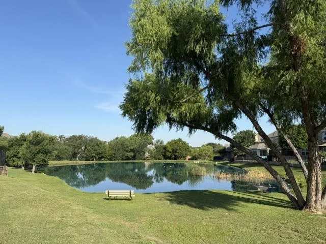 One of the lakes behind the treeline and home