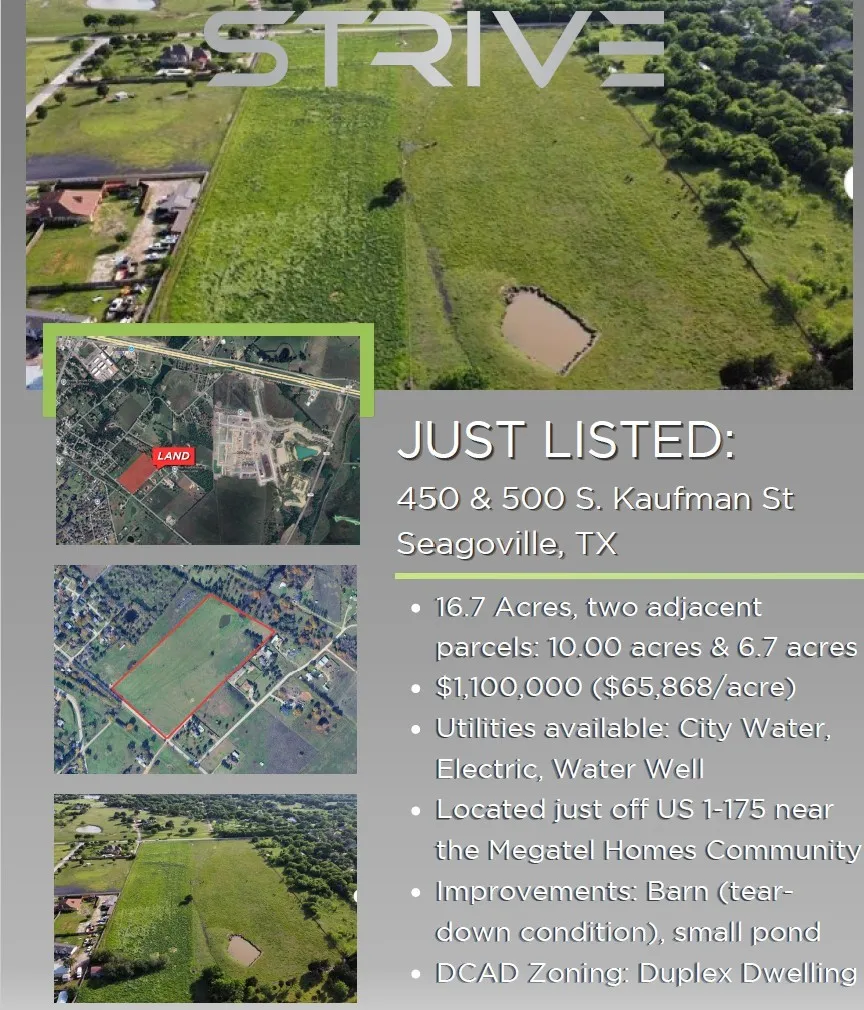 Unimproved Land For Sale in Dallas County , 450 & 500 Kaufman Street S, Seagoville, Texas 75159, 0, 0, Garage spaces, 0 Sqft, built in 0, Price $999,900, mls#21288398, Real Estate Agent in Seagoville, Homes For Sale in Dallas county, Homes For Sale in Seagoville, Realtor in Seagoville Texas, Real Estate Brokerage Independent Realty Texas, Luminita Cordes Realtor