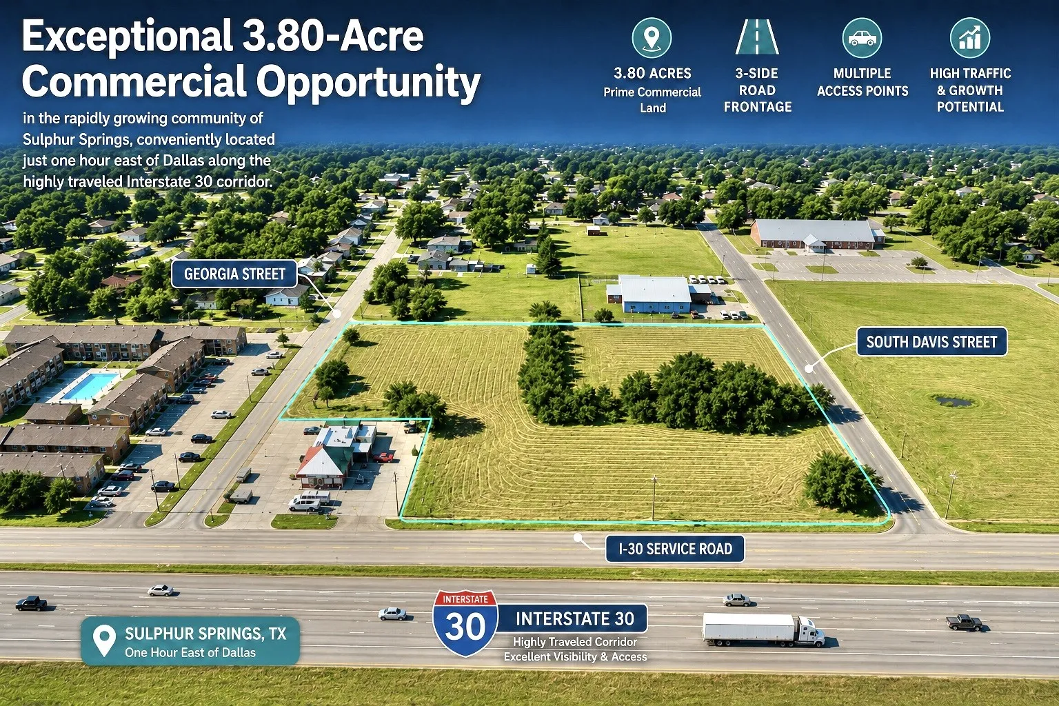 Unimproved Land For Sale in Hopkins County , TBD W Industrial Drive, Sulphur Springs, Texas 75482, 0, 0, Garage spaces, 0 Sqft, built in 0, Price $725,000, mls#21282282, Real Estate Agent in Sulphur Springs, Homes For Sale in Hopkins county, Homes For Sale in Sulphur Springs, Realtor in Sulphur Springs Texas, Real Estate Brokerage Independent Realty Texas, Luminita Cordes Realtor