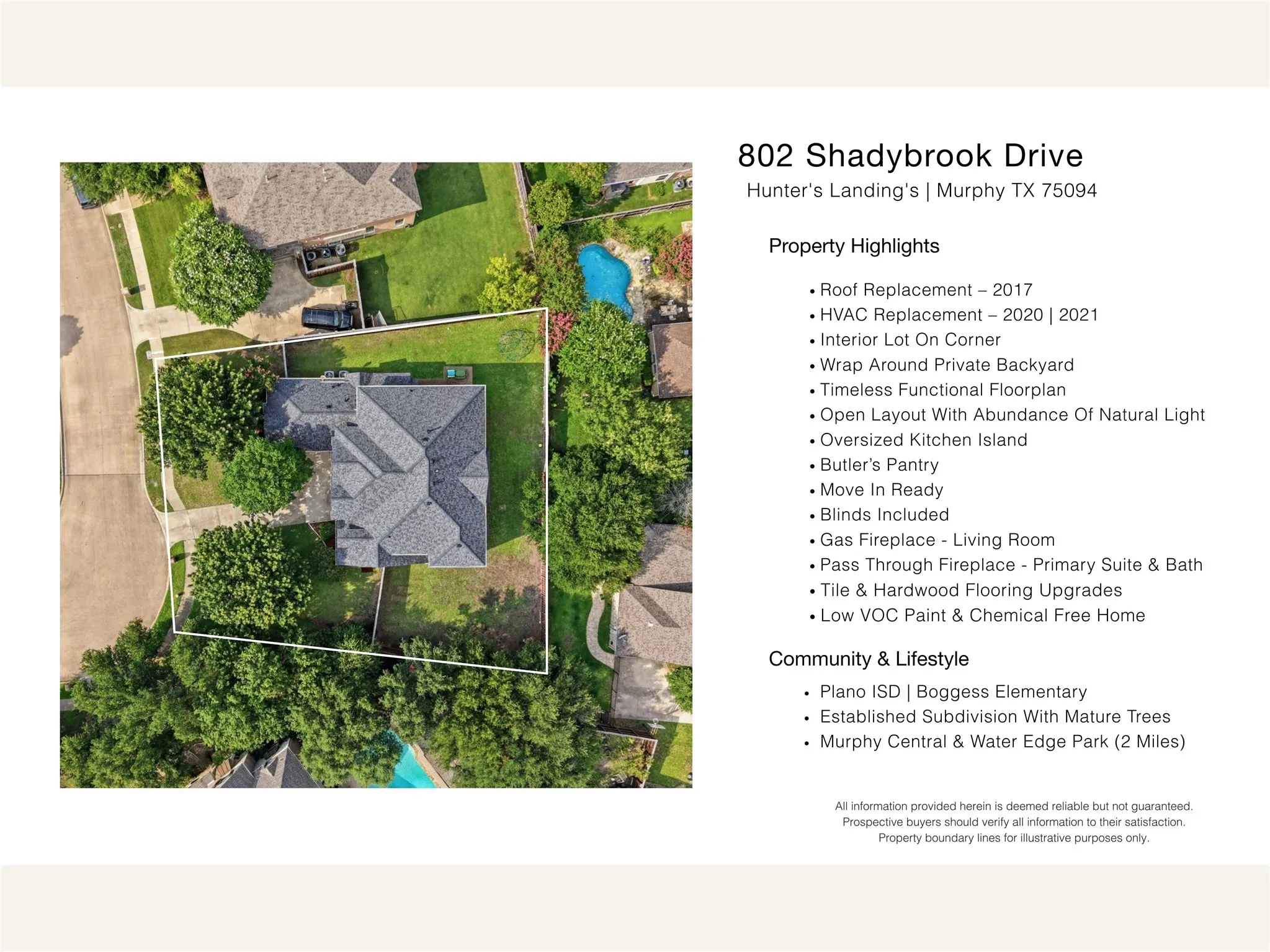 A bird's-eye view showcases the home's desirable positioning within the neighborhood and the generous outdoor space surrounding the property.