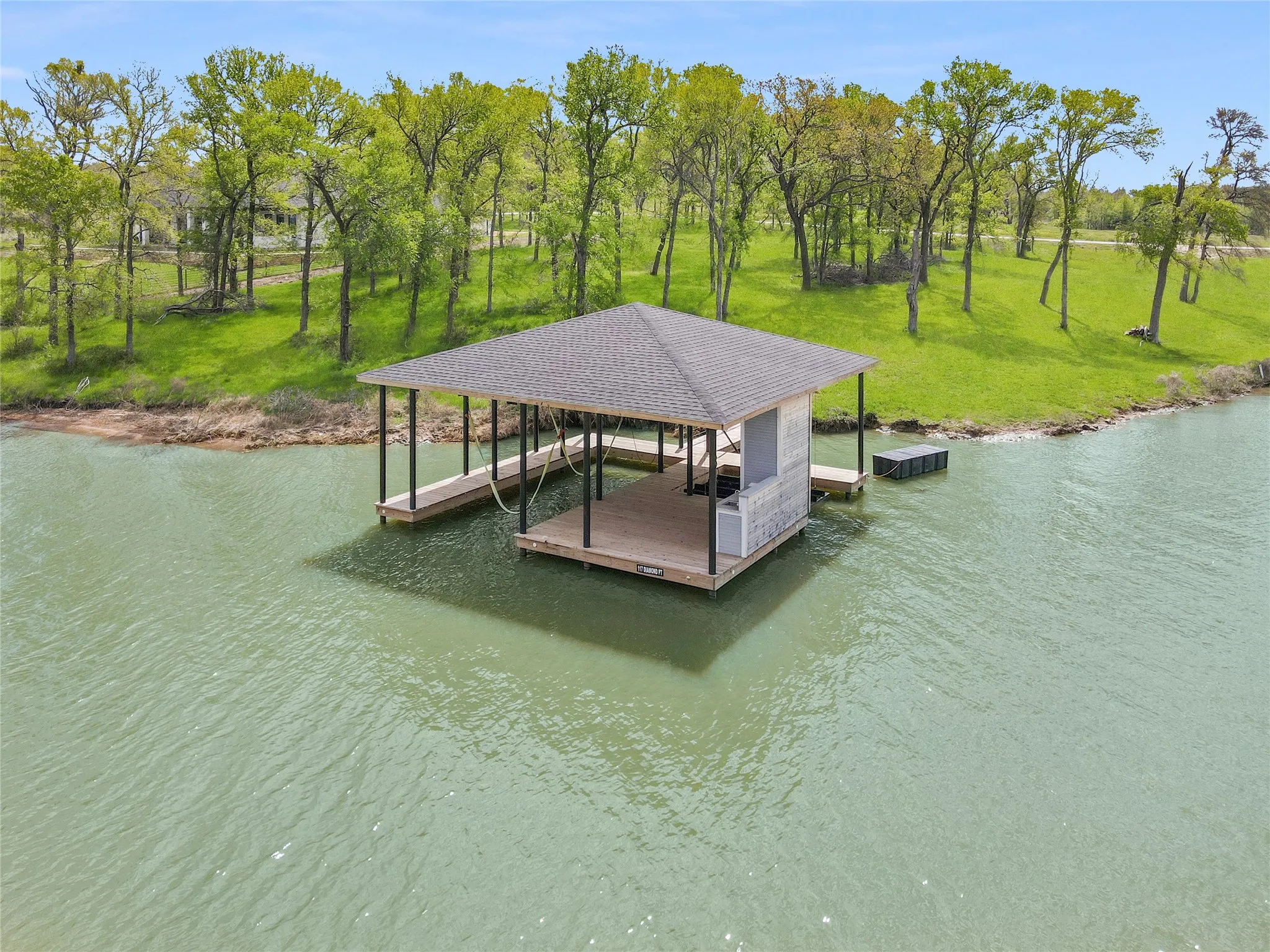 covered boathouse adds major value for boating, fishing, and weekend lake living on Richland Chambers Lake.
