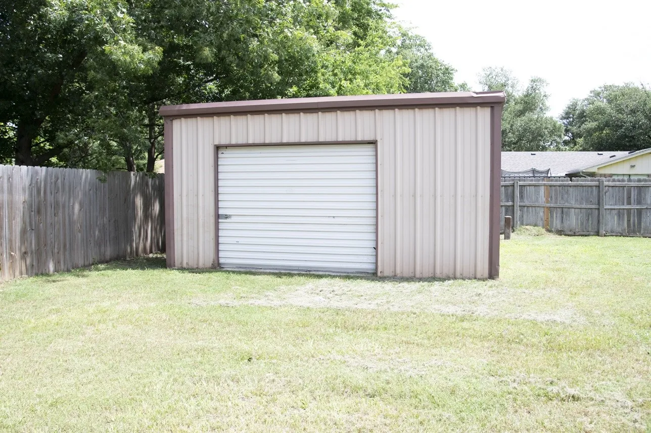large storage building with window AC unit