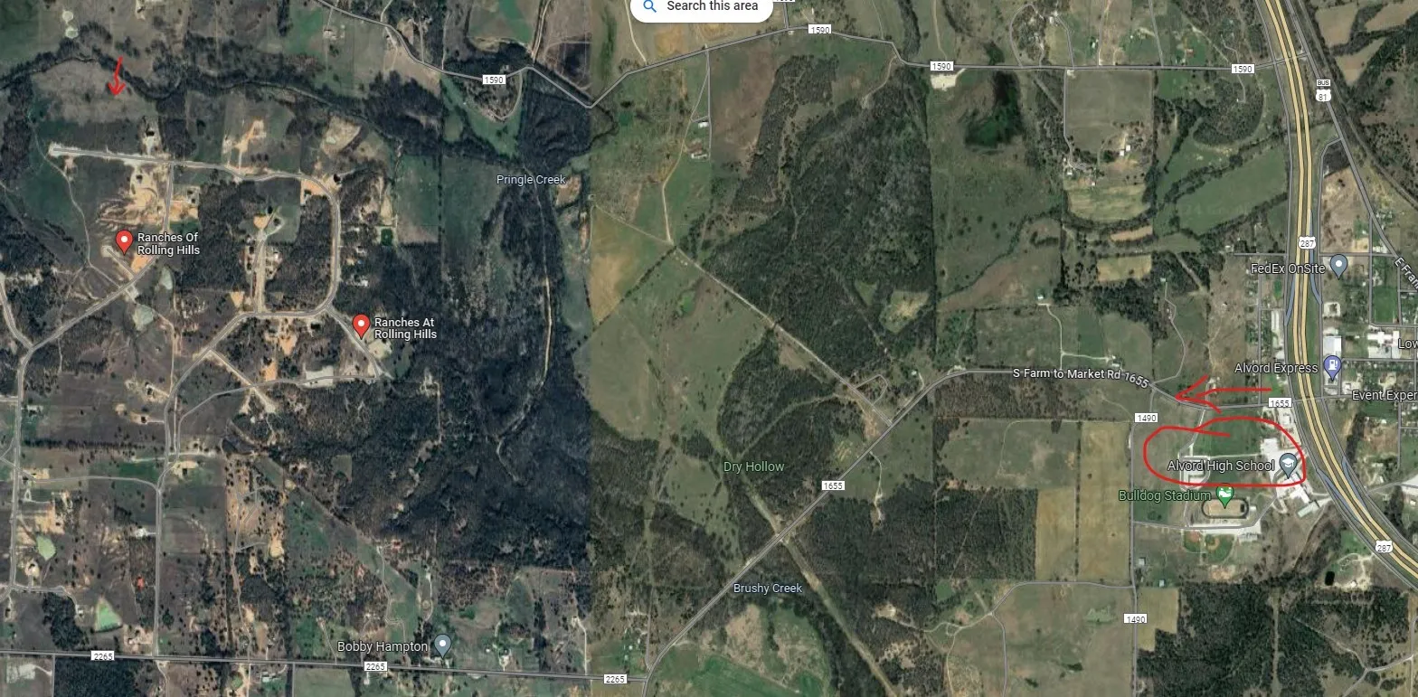 Satellite Imagery. Depicting land parcels and geographic features of the property