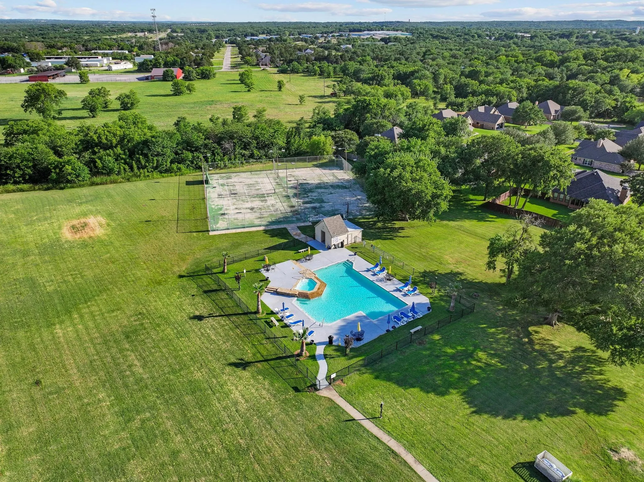 Community pool, tennis court and playground