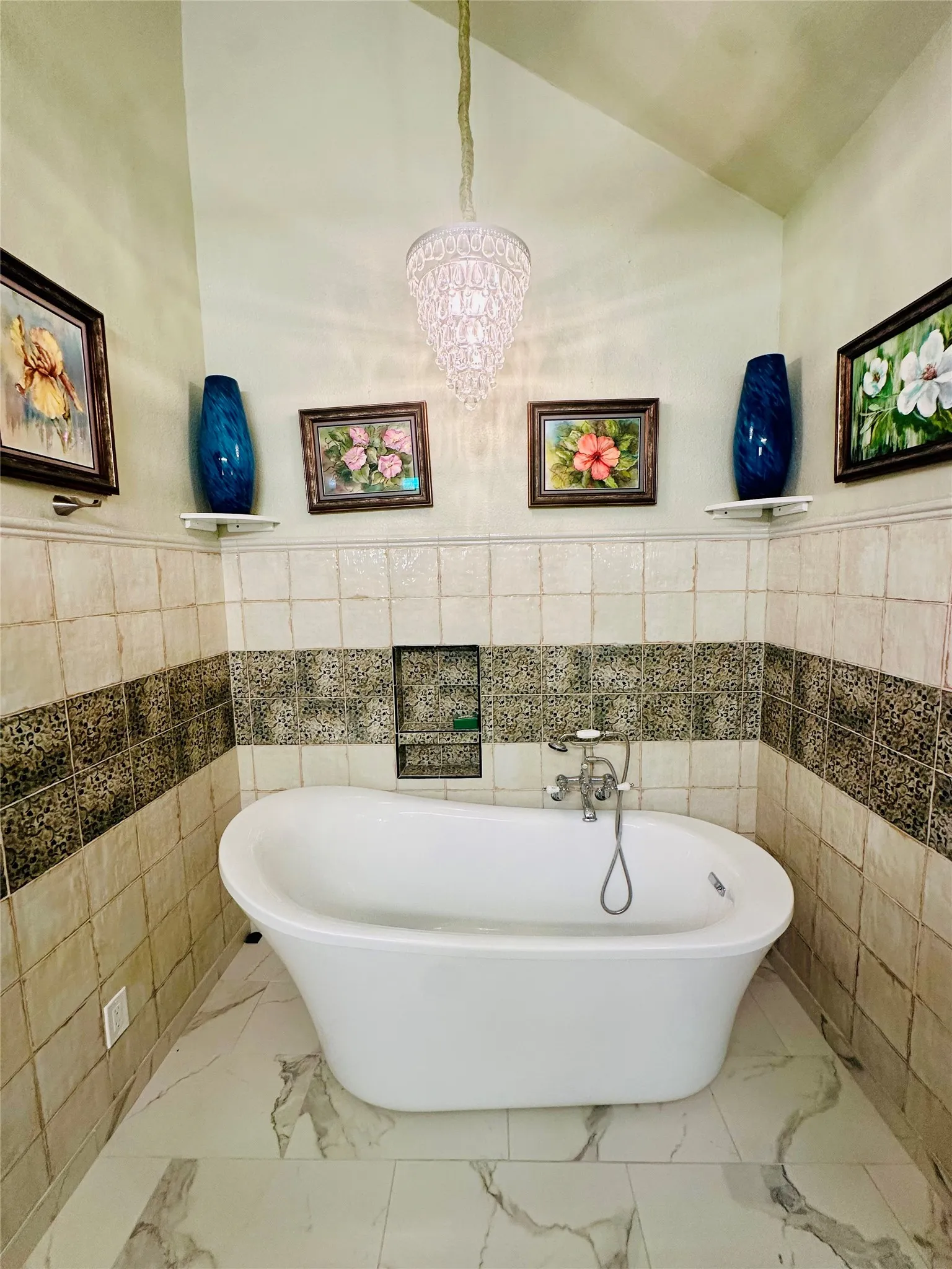 Oversize soaking tub in primary bathroom