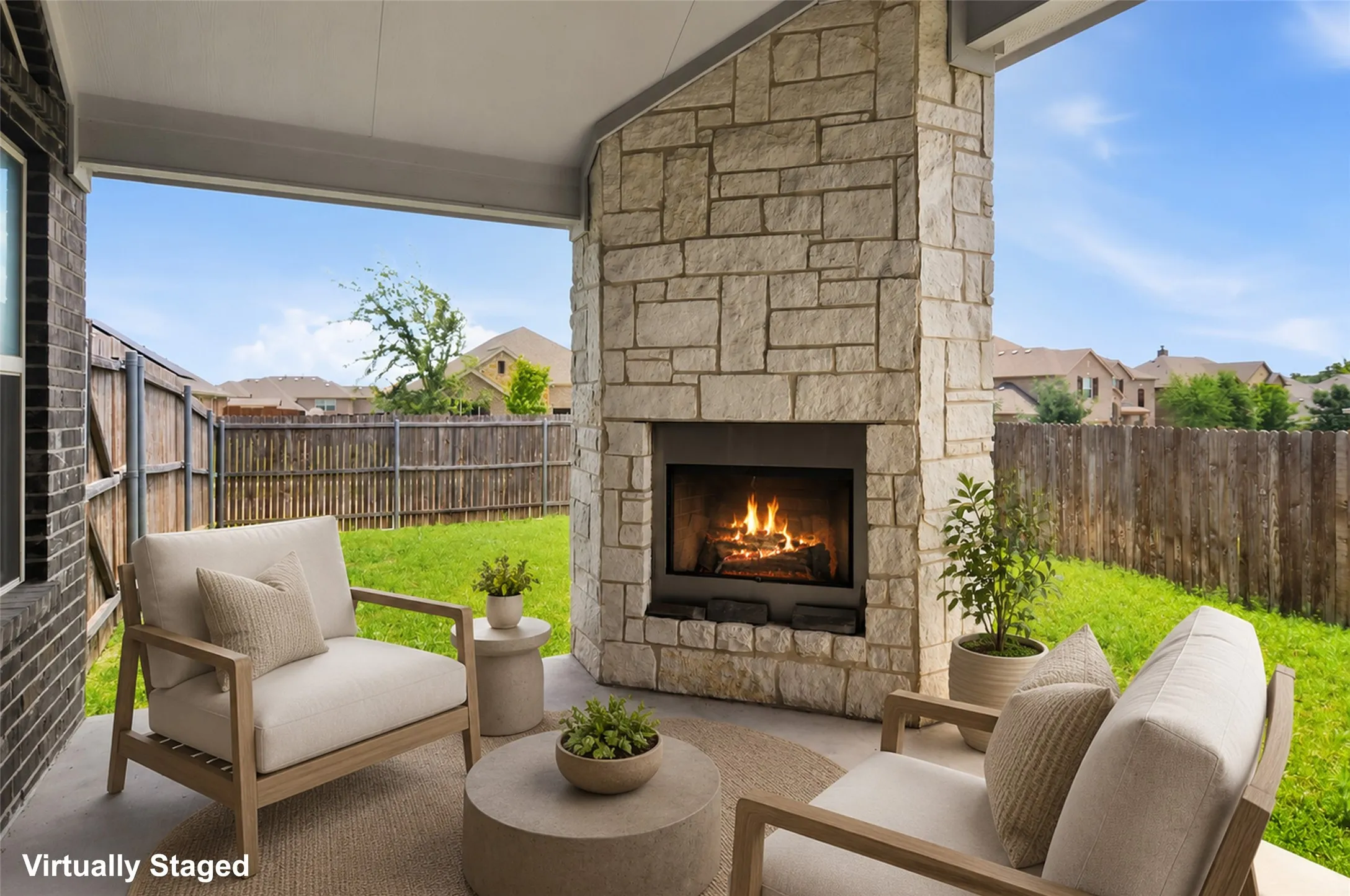 Patio with WBFP - Virtually Staged