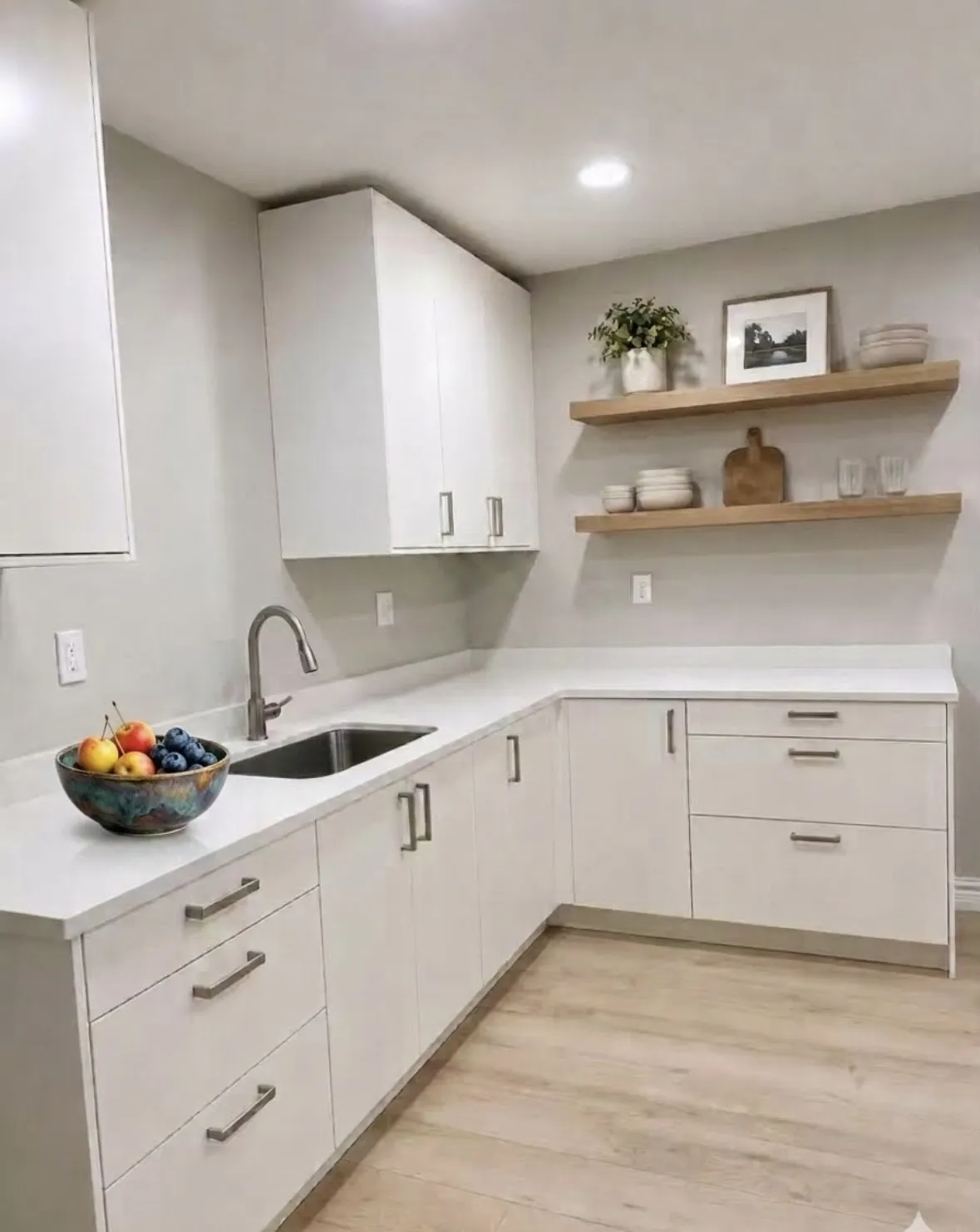 Updated storage and wet bar- floating shelf added via AI