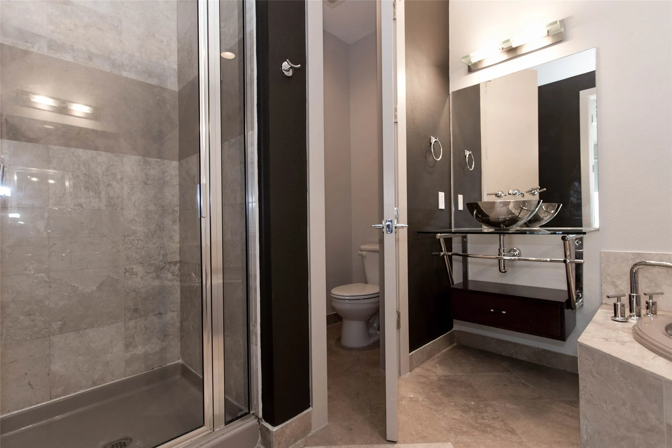 Primary bathroom with contemporary  double  vessel sinks