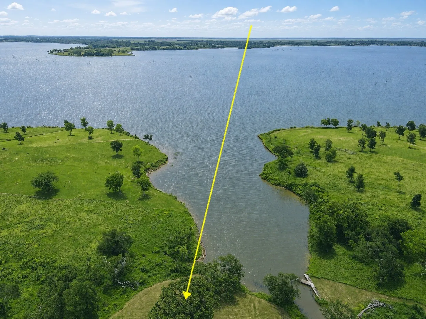 Aerial view highlights Lot 53’s lakefront setting and private homesite potential on Richland Chambers Lake.