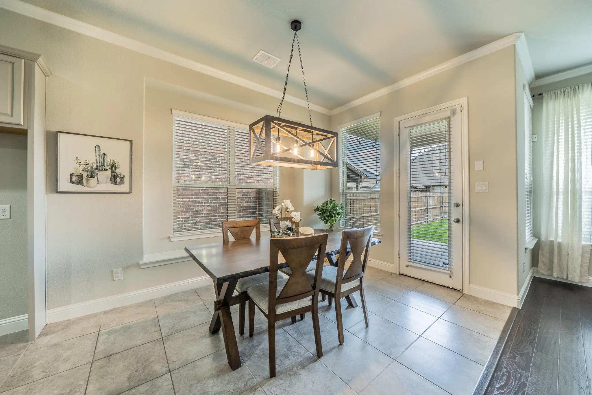 The covered patio door is just off of the dining area.