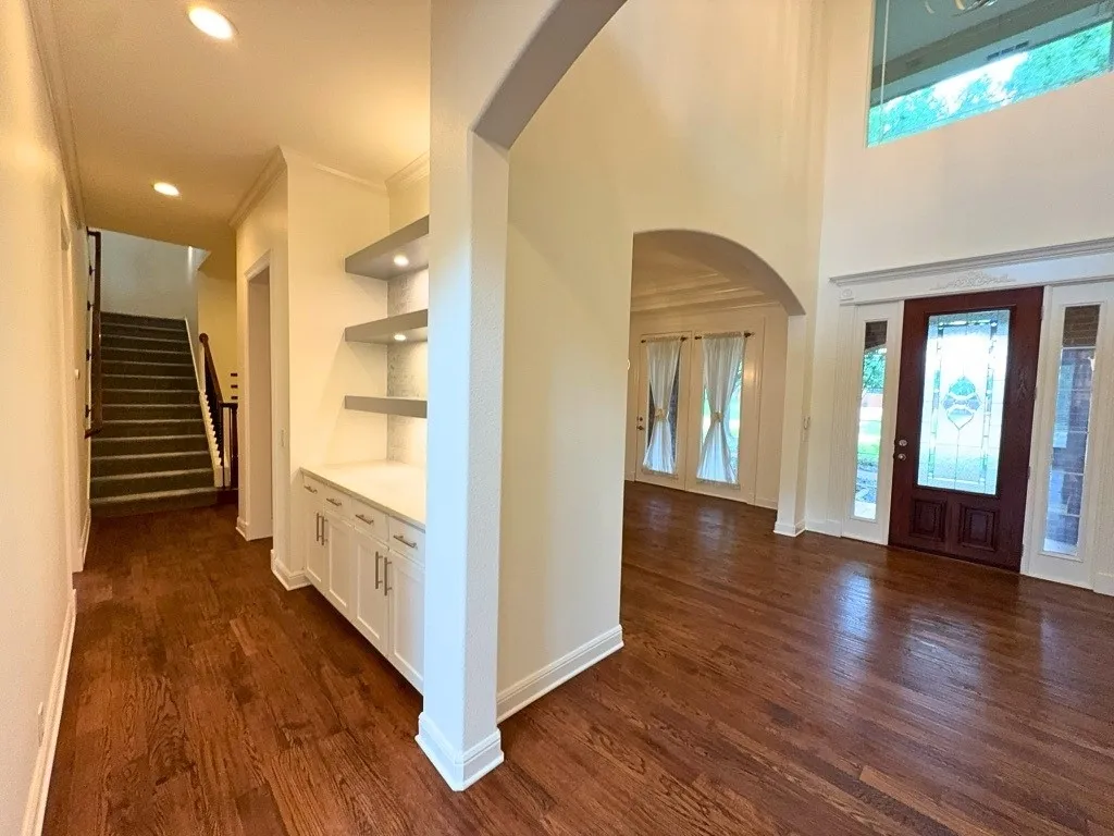 Built-in shelving in hallway