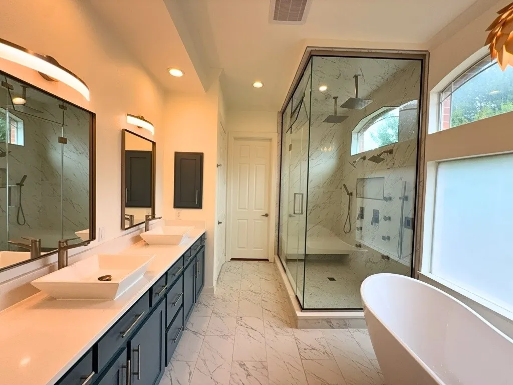 Primary bath with dual vanities