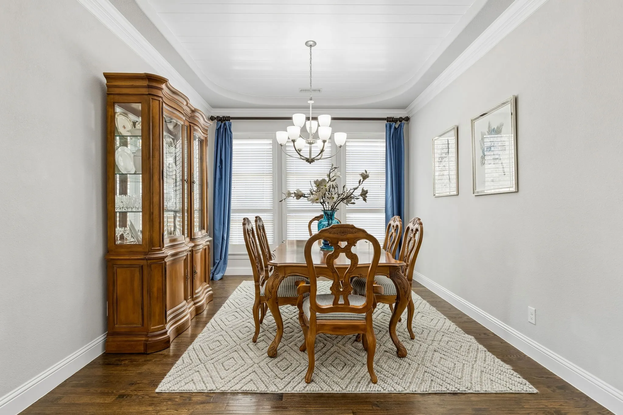 Elegant dining room with tray ceiling