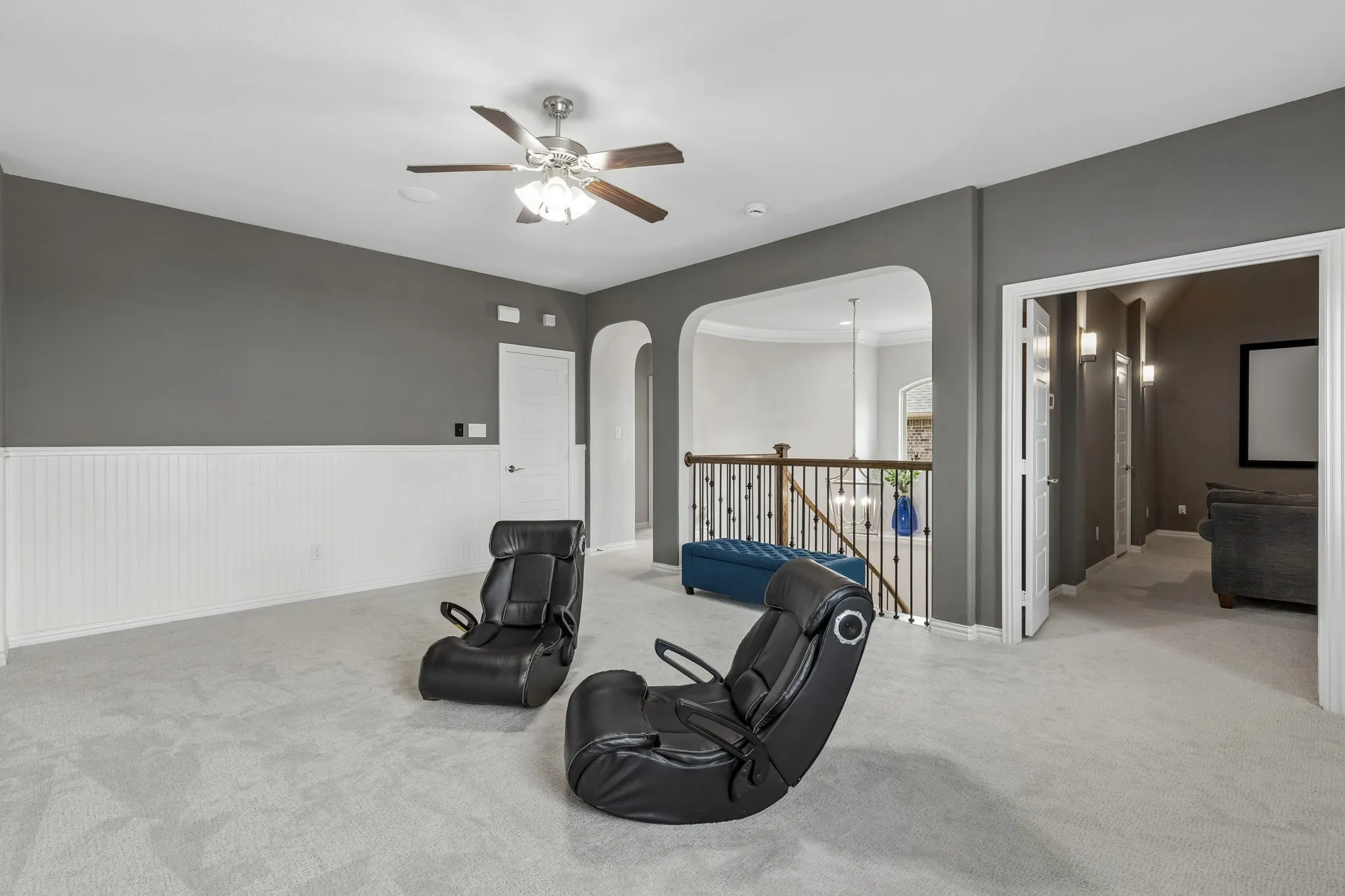 Game room open to media room. Note the new carpet