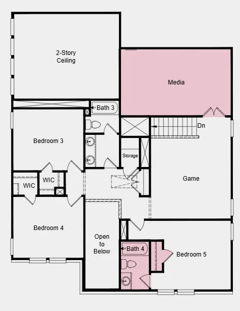 Additional Highlights Include: Extended primary suite and covered patio, slide-in tub at primary bath, upstairs secondary full bathroom, and media room.