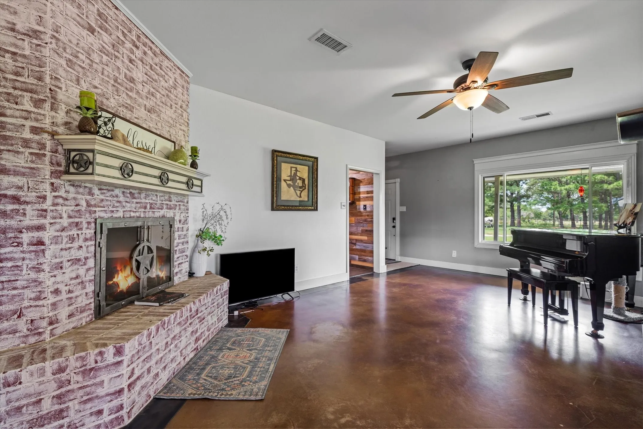 A real fire place with a 2026 replaced chimney and cap