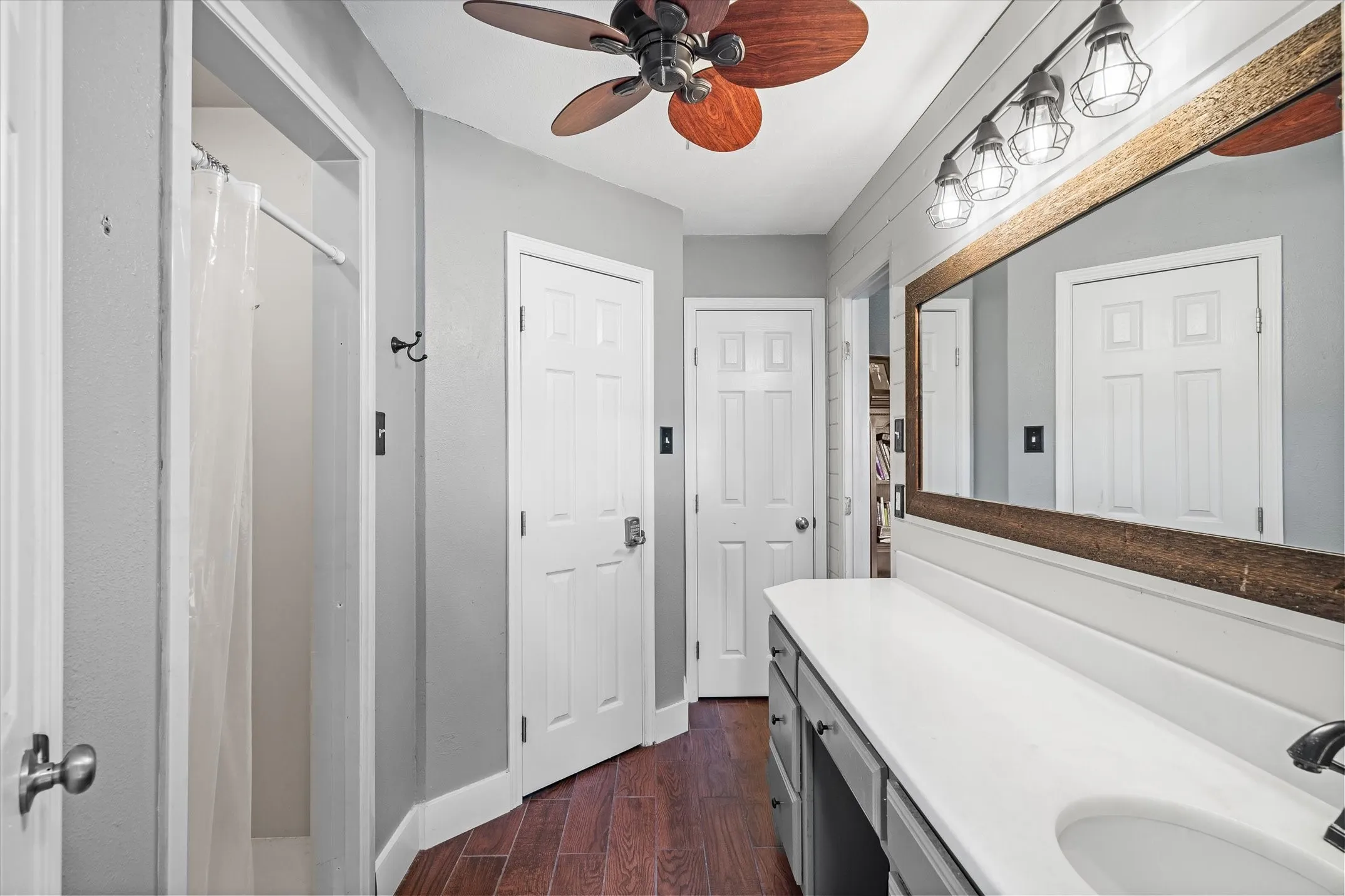 Carrera marble counters, and step in shower and walk in closet